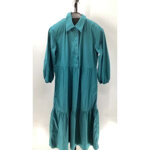 Quince Teal Button-Front Tiered Maxi Dress